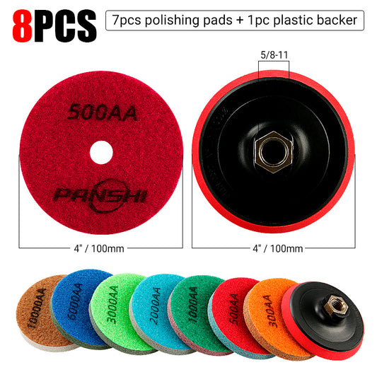 8PCS/Set Diamond Sponge Polishing Pads Set - Wet Buffing Discs for Granite, Marble & Artificial Stone - Complete 8-Step Surface Restoration & Cleaning Kit