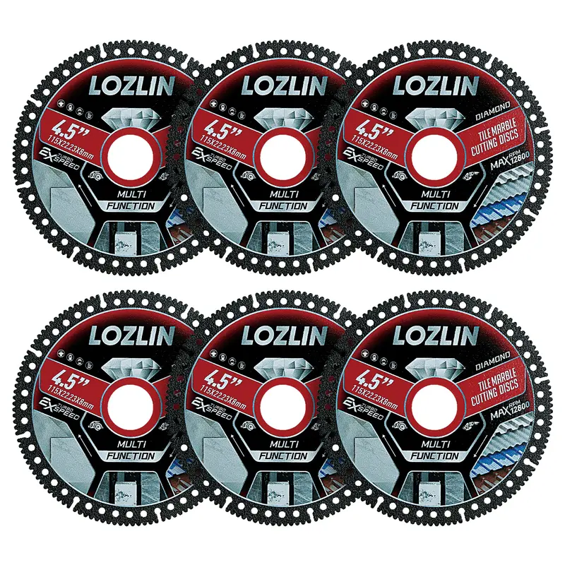 LOZLIN 1/3/6Pcs 4.5" Ultra-Thin Diamond Tile Cutting Blades, Dry Cut Discs for Ceramic Marble Granite, Angle Grinder Masonry Tools