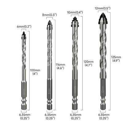 Masonry Drill Bit Set,4 Count SawtoothEccentric Drill Bit Set,Industrial Strength Carbide DrillBit Tip,Suitable for allTiles,Ceramics,Glass,Marble,Concrete,Stainless Steel.