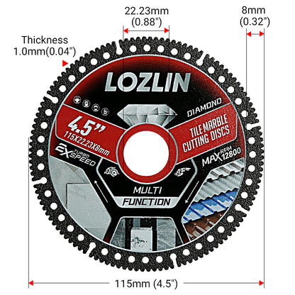 LOZLIN 4.5"(115mm) Diamond Tile Cutting Blades - Ultra-Thin Dry Cutting Disc for Ceramic, Marble, Granite - Angle Grinder Blades& Durable for Masonry/Construction