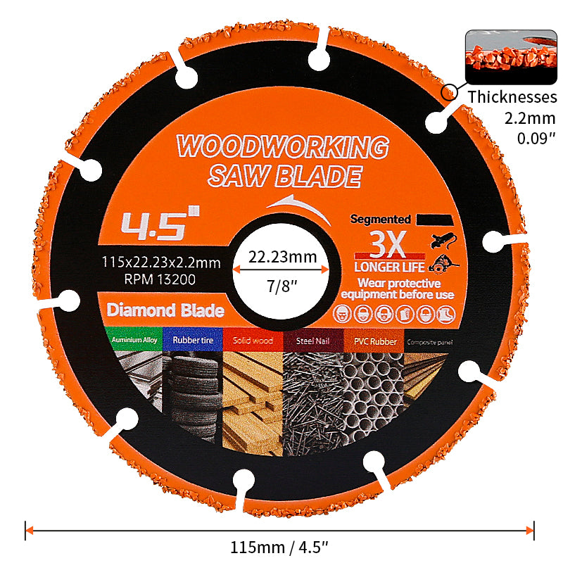 2PCS/5PCS 4.5" Carbide Saw Blades - Cut Wood w/Nails & Metal, Anti-Kickback Design - Angle Grinder Blades for Safe & Fast Cutting (115mm)
