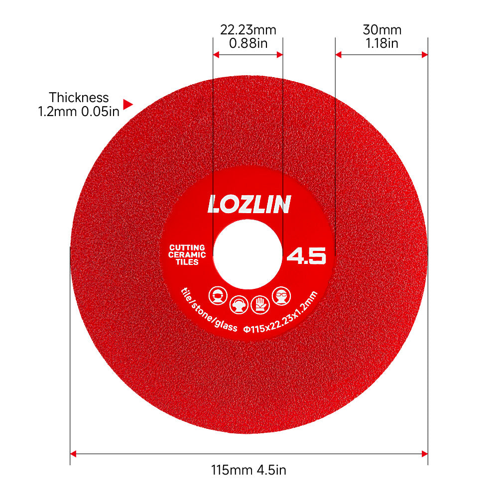 LOZLIN 4,5 Zoll/115 mm Diamant-Sägeblätter 22.23 – zum Schneiden, Schleifen und 45°-Fasen von Fliesen/Marmor – Extrabreite, feine Schleifscheiben zum Steinschleifen