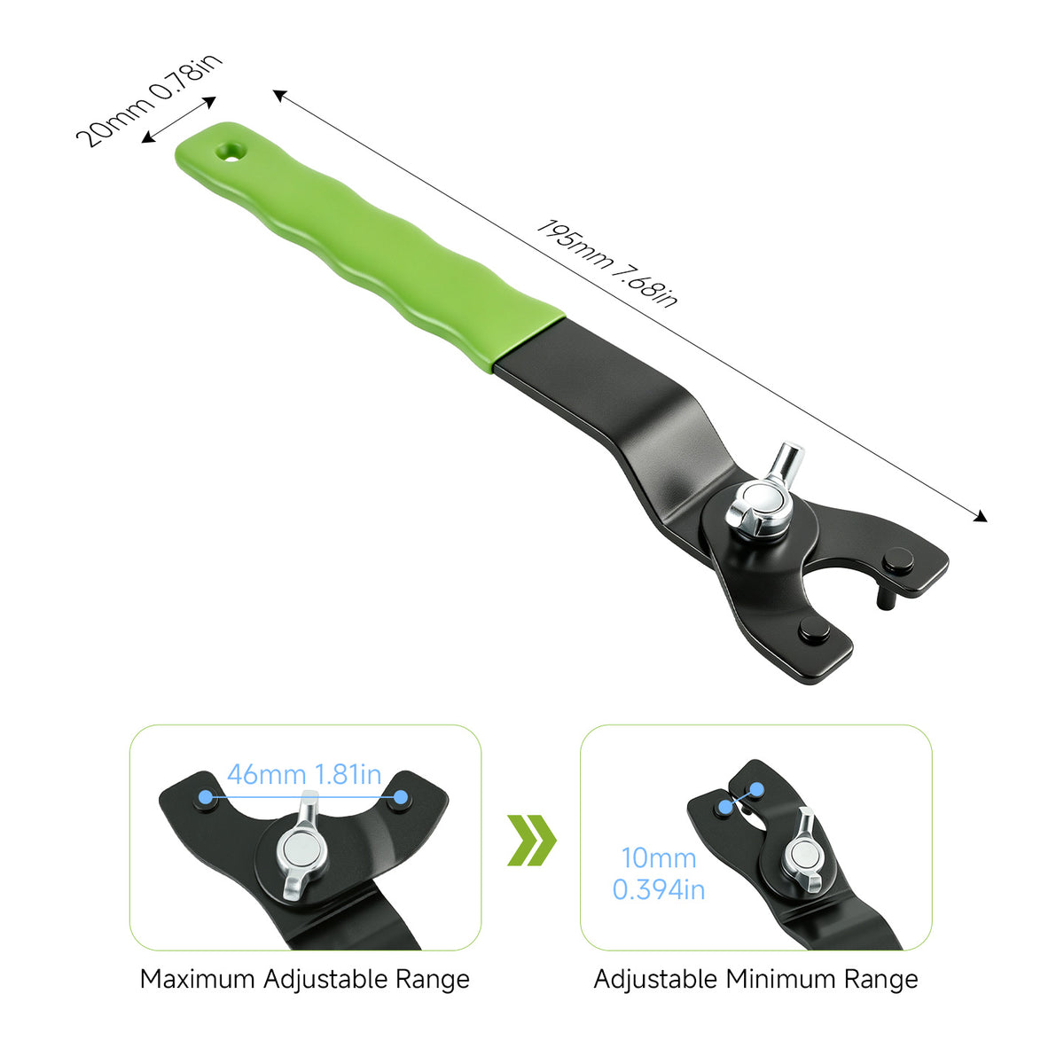 1Pcs Universal Angle Grinder Wrench, 0.39–1.81 Inch Adjustable Flange Lock Nut Disassembly Tool