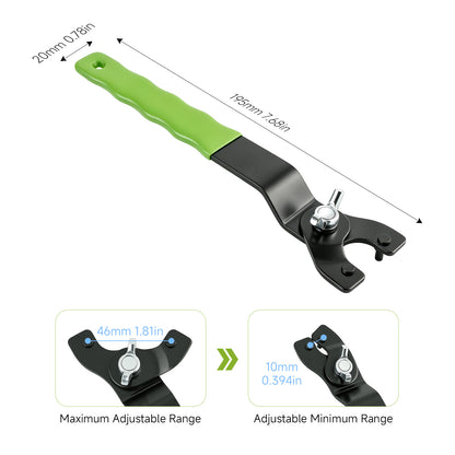 Angle Grinder Wrench—Adjustable, Multifunctional, Universal Disassembly Tool; 0.39–1.81-inch Universal Flange Lock Nut Wrench
