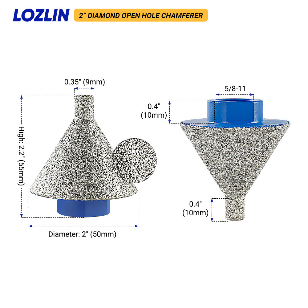 2" (50 mm) Diamant-Fasenwerkzeug zum Kantentrimmen – Multifunktions-Präzisionswerkzeug für Marmor, Granit, Keramikfliesen – einfach zu verwenden für Steinmauerwerk und Heimwerkerprojekte