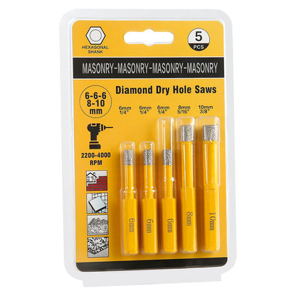 LOZLIN 5PCS 6-8-10mm Hexagonal Shank Brazed Dry Ceramic Tile Drill Bit Marble Granite Vitrified Tile Hole Opener Diamond Drill Bit