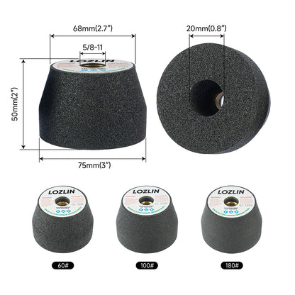 LOZLIN Thickened Silicon Carbide Cup Grinding Wheel | Heavy Duty Solid Grinding Disc for Stone, Concrete, Metal & Tiling | 5/8"-11 Thread for Angle Grinder (60/100/180 Grit)