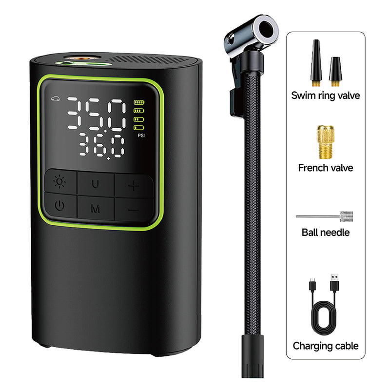 Portable Rapid-Inflation Tire Inflator Rechargeable air pump with digital display, suitable for quickly inflating car, motorcycle, and bicycle tires