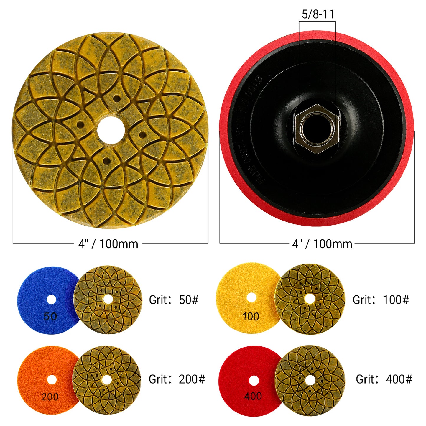 5PCS 100mm (4") Diamond Grinding Discs Set - for Granite, Marble & Concrete - Angle Grinder Grinding Disk for Trimming, Rough Grinding & Surface Leveling