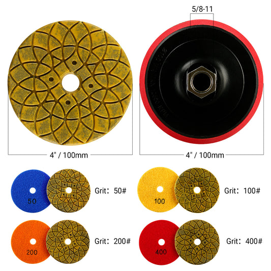 5PCS 100mm (4") Diamond Grinding Discs Set - for Granite, Marble & Concrete - Angle Grinder Grinding Disk for Trimming, Rough Grinding & Surface Leveling