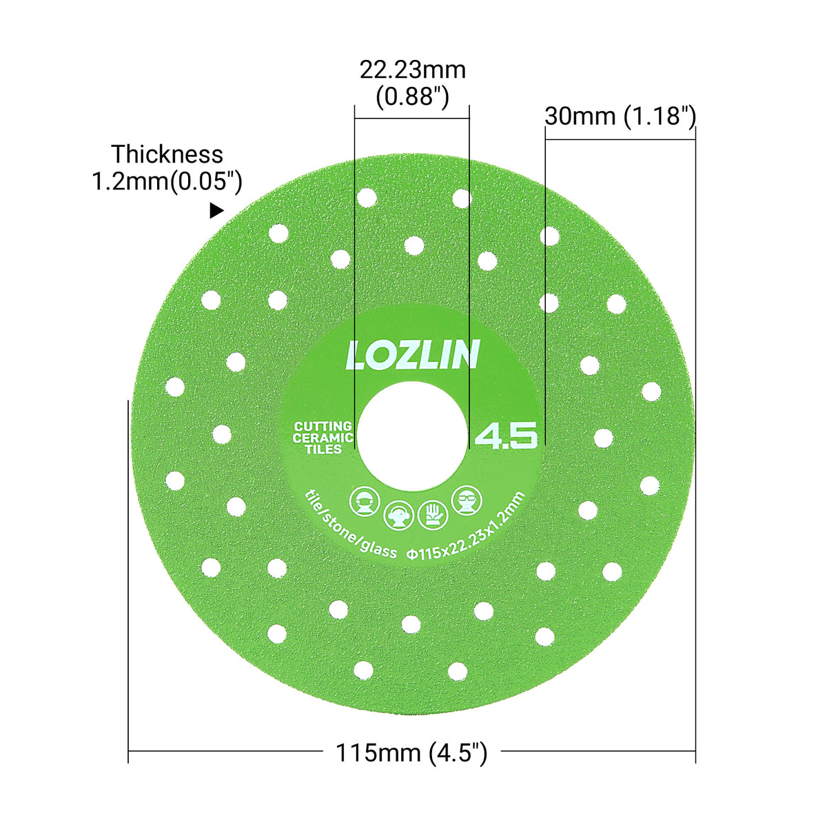 LOZLIN 3Pcs 115mm Diamond Saw Blades, for Glass, Marble, Ceramic Tile, Jade and Crystal Grinding & Cutting