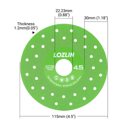 LOZLIN 115mm Diamond saw blades for cutting and grinding tile and marble, 45 degree chamfered diamond saw blades