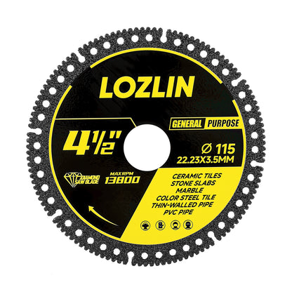 LOZLIN 4.5-inch (115 mm) Industrial Grade Diamond Cutting Blade, suitable for cutting color coated steel roofing sheets, PVC pipes, and stone a multi-purpose cutting blade