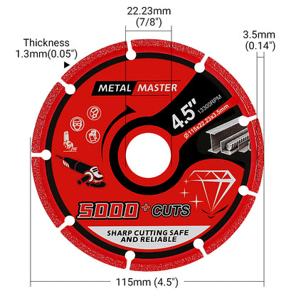 4.5" (115mm) Diamond Cutting Blades - 5000+ Cuts for Metal (Stainless Steel, Aluminum) - Angle Grinder Saw Blades, No Overheating & Long-Lasting