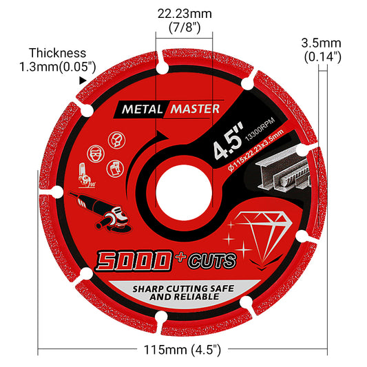 4.5" (115mm) Diamond Cutting Blades - 5000+ Cuts for Metal (Stainless Steel, Aluminum) - Angle Grinder Saw Blades, No Overheating & Long-Lasting