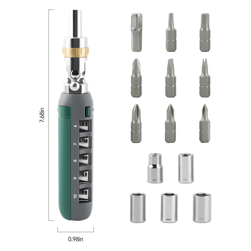 14-in-1 Ratcheting Screwdriver Set with Magnetic Tip, 180° Adjustable Multi-Angle Screwdriver, Phillips Flathead Torx Square Hex Bits, Foldable Repair Tool for Home DIY & Electronics
