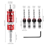 5Pcs Hex-Shaft Woodworking Countersink Drill Bit with Scale, Adjustable High-Hardness Tungsten Carbide Bit for Self-Tapping Screws