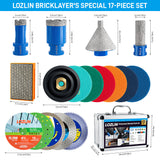 LOZLIN 17-teiliges Diamantwerkzeug-Set für Fliesenleger, professionelle Bohrer, Sägeblätter, Polierpads, Anfasbohrer und Fräser zum Schneiden und Schleifen von Porzellan, Glas, Marmor, Quarz und Stein