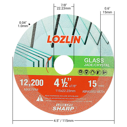 3PC/6PCS 115mm (4.5") Diamond Cutting Wheel - Ultra-Thin Glass/Tile/Stone Blade for Bottle, Rock, Angle Grinder Tool w/22.23mm Arbor