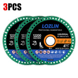 LOZLIN 3Pcs 4-1/2 Inch Diamond Cutting Discs, Mesh Turbo Cut Off Wheels for Porcelain Tile, Granite, Marble & Metal Rebar, Smooth Cutting Tool