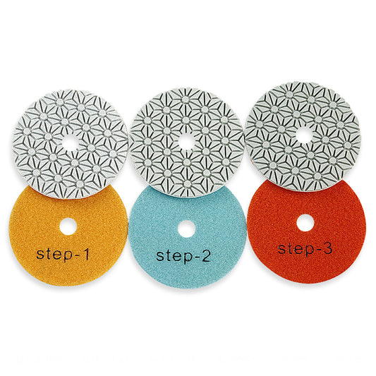 4PCS 100mm (4") Diamond Polishing Pads - Wet Use for Marble, Quartz & Granite - 3-Step Grinding/Polishing Kit for Angle Grinders