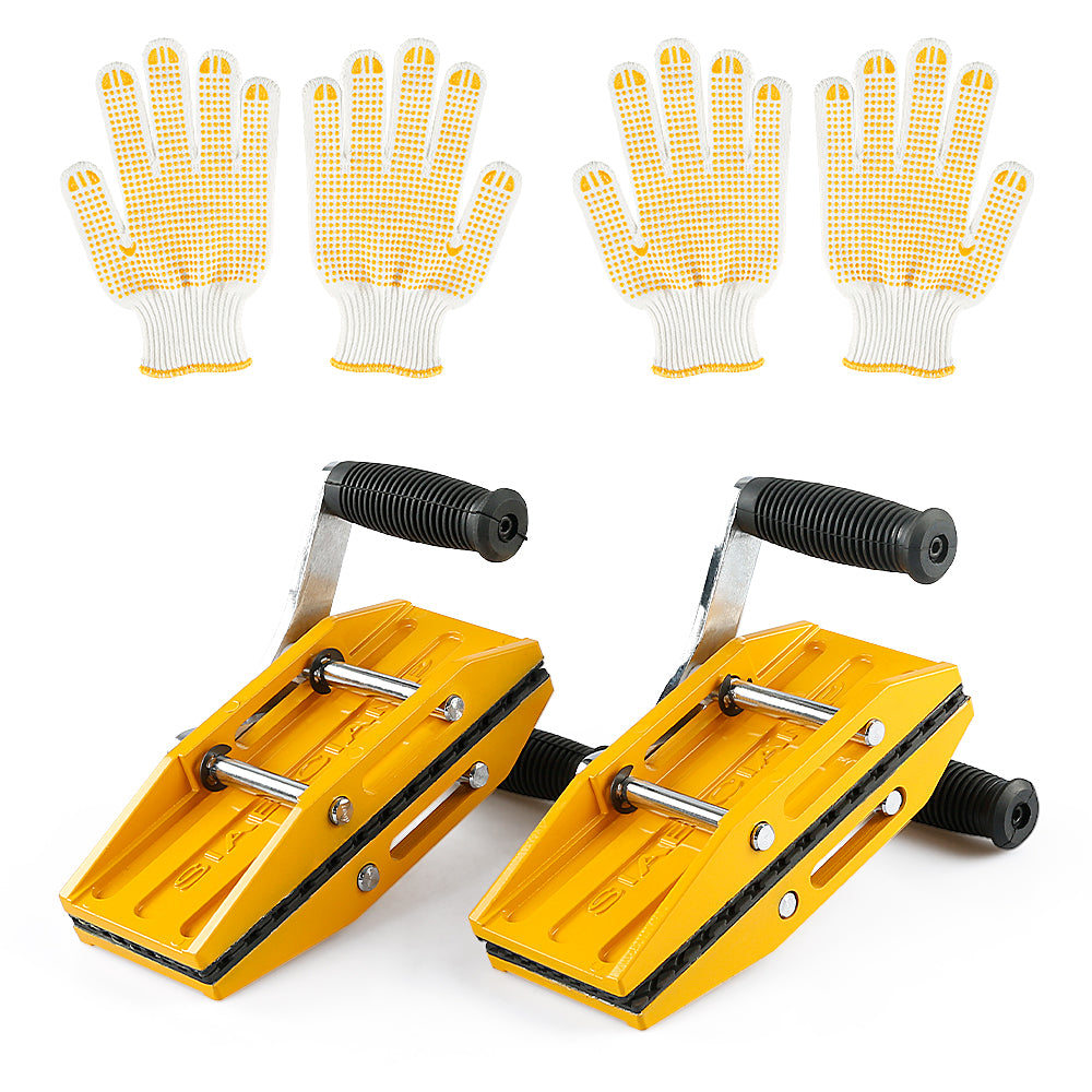 2 gelbe Hochleistungs-Plattenklemmen mit Doppelgriff – 771 lbs/350 kg Kapazität für 0–2,36 Zoll (0–6 cm) Granit/Quarz/Marmor/Glas – gummigepolsterte Hebewerkzeuge mit Griff und Anti-Rutsch-Technologie