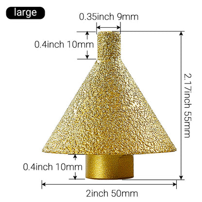 Diamond Tapered Chamfering Bit - 5/8-11 M14 M10 Thread Hole Opener for Tile, Marble & Quartz - Umbrella Grinding Tool for Drilling, Reaming & Edge Beveling