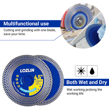 LOZLIN 115mm (4.5") Mesh Turbo Diamond Cutting Blades - Dry Ultra Thin for Rock Slabs, Ceramic & Marble - Angle Grinder Blades for Cutting, Grinding & Sanding