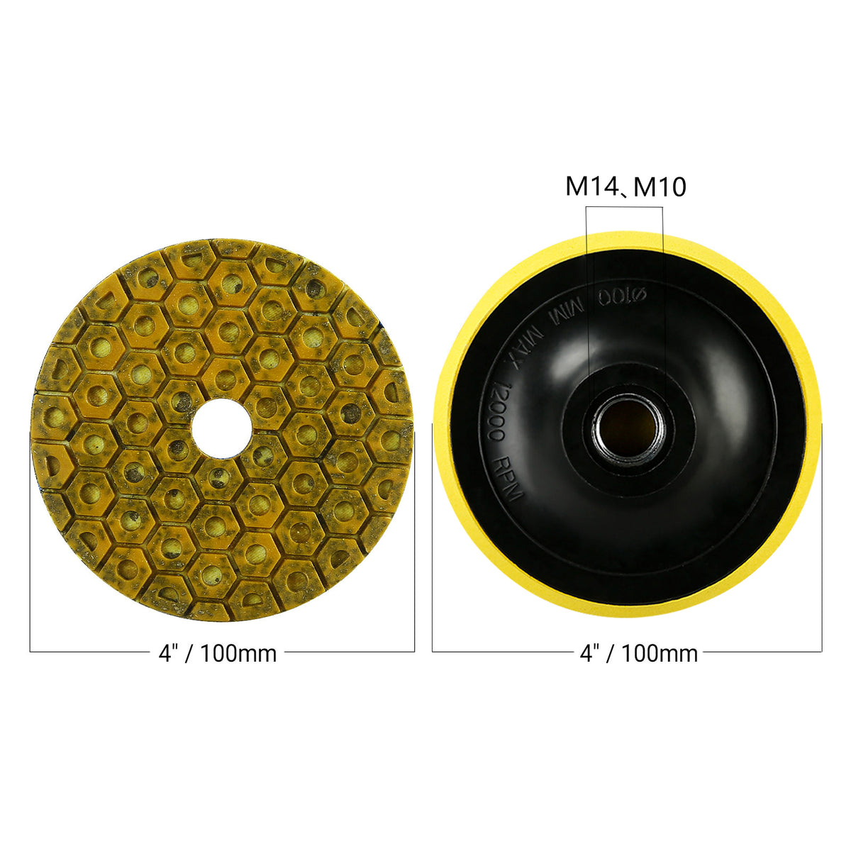 5 Stück 4 Zoll (100 mm) Diamant-Polierpads nass/trocken – Metallpellet-Schleifscheibe für Granit, Marmor, Beton und Stein – Winkelschleifer-Werkzeug für Arbeitsplatten/Böden