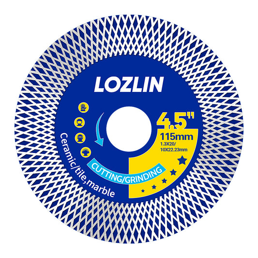 LOZLIN 115mm (4.5") Mesh Turbo Diamond Cutting Blades - Dry Ultra Thin for Rock Slabs, Ceramic & Marble - Angle Grinder Blades for Cutting, Grinding & Sanding