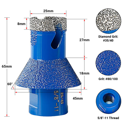 Diamond Beveled Drill Bit - Countertop Sink Hole Reamer for Tile & Marble - Angle Grinder Installation Tool with Beveled Edge