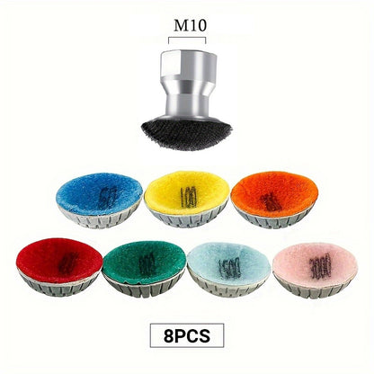 8PCS/Set 2Inch Curved Buffing Pads for Shaped Stone - Concave Surface Diamond Polishing Discs Kit with 6 Grits, Angle Grinder Mounted Accessories for Granite/Marble/Ceramic Curved Edges