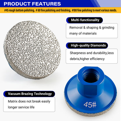 LOZLIN 2" (50mm) Diamond Flat Grinding Disc - Countertop Joint & Edge Grinding for Quartz, Marble, Tile - 5/8-11 M14 M10 Angle Grinder Mounted Stone Tool