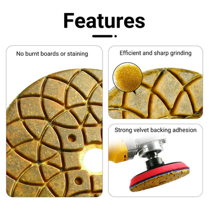 5PCS 100mm (4") Diamond Grinding Discs Set - for Granite, Marble & Concrete - Angle Grinder Grinding Disk for Trimming, Rough Grinding & Surface Leveling
