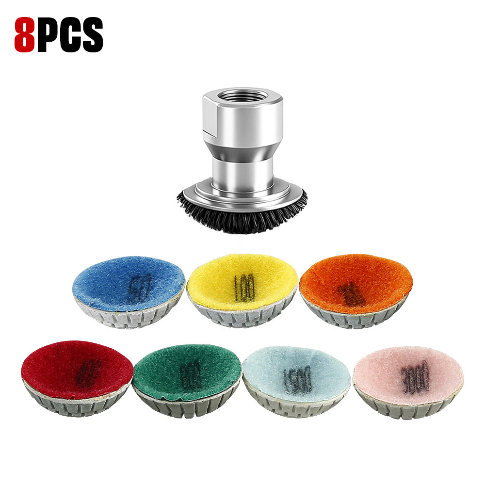 8PCS/Set 2Inch Curved Buffing Pads for Shaped Stone - Concave Surface Diamond Polishing Discs Kit with 6 Grits, Angle Grinder Mounted Accessories for Granite/Marble/Ceramic Curved Edges