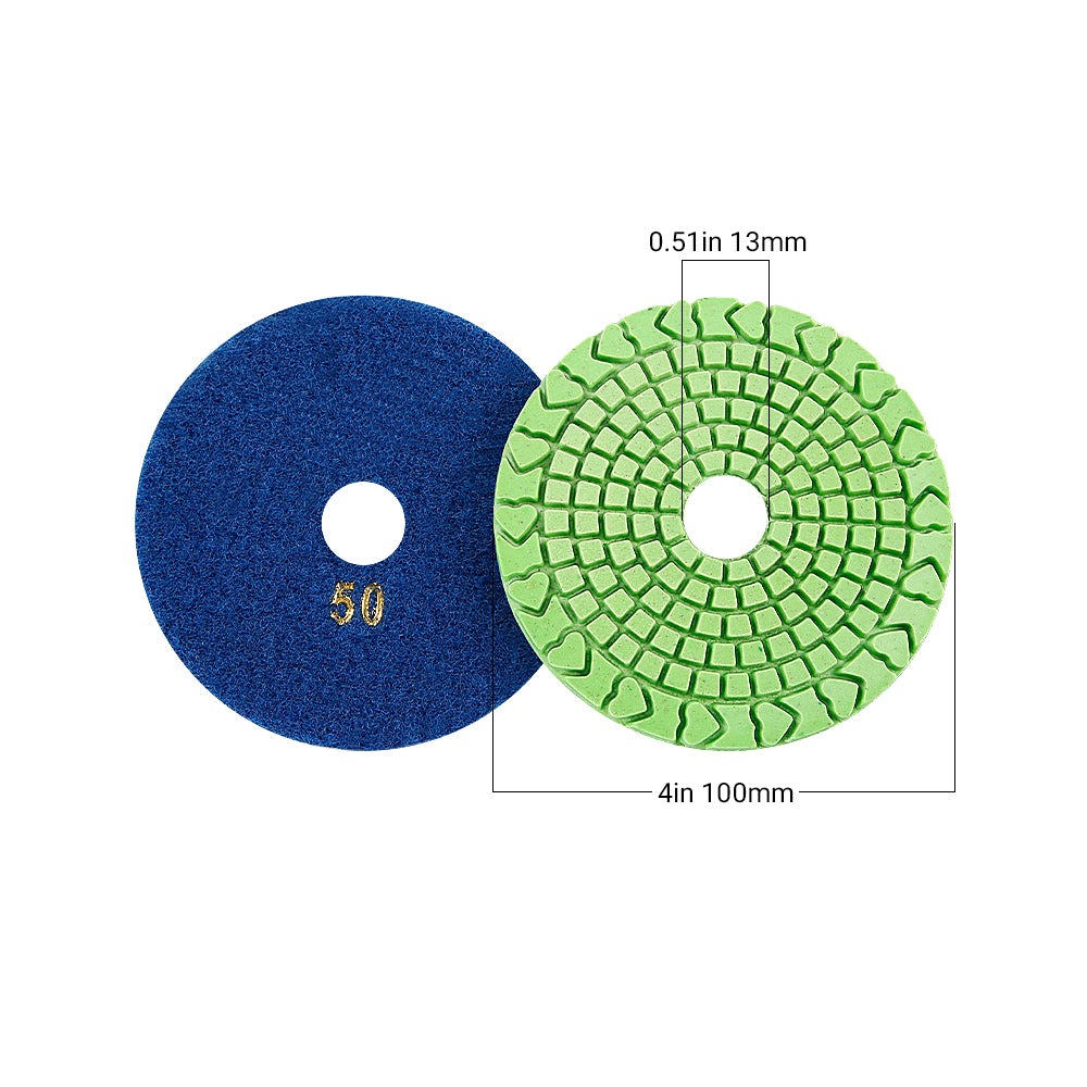 8-teiliges Set 4-Zoll Nass-Diamantpads – Körnung 50# bis 3000# für Granit/Beton/Marmor, Nassschleif- und Polierset