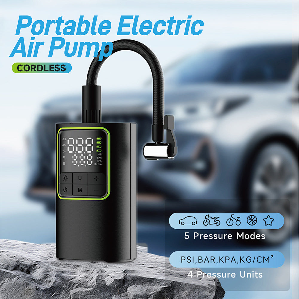 Portable Rapid-Inflation Tire Inflator Rechargeable air pump with digital display, suitable for quickly inflating car, motorcycle, and bicycle tires