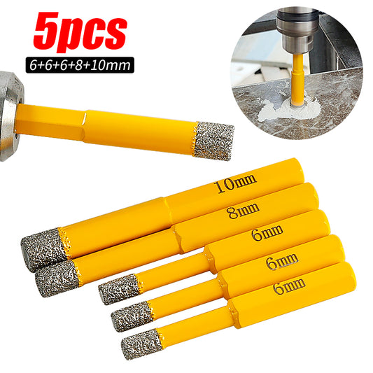 LOZLIN 5PCS 6-8-10mm Hexagonal Shank Brazed Dry Ceramic Tile Drill Bit Marble Granite Vitrified Tile Hole Opener Diamond Drill Bit