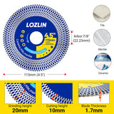 LOZLIN 115mm (4.5") Mesh Turbo Diamond Cutting Blades - Dry Ultra Thin for Rock Slabs, Ceramic & Marble - Angle Grinder Blades for Cutting, Grinding & Sanding