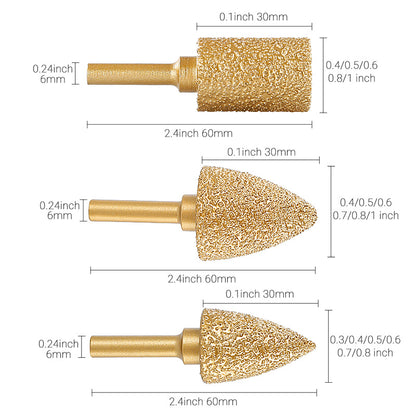 6mm Shank Diamond Grinding Head Set - Rotary Tool Bits for Metal Grinding, Stone Carving & Steel Deburring Engraving Tools