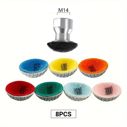 8PCS/Set 2Inch Curved Buffing Pads for Shaped Stone - Concave Surface Diamond Polishing Discs Kit with 6 Grits, Angle Grinder Mounted Accessories for Granite/Marble/Ceramic Curved Edges