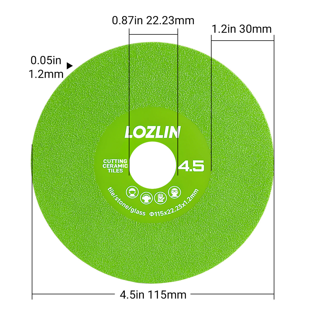 LOZLIN 3Pcs 115mm Extra Wide Fine Sanding Discs, 22.23mm Arbor for Rock Plate Tile Ceramic Marble Trimming & 45° Chamfering