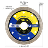 LOZLIN 4,5 Zoll (115 mm) Mesh-Turbo-Diamant-Trennscheibe – Trocken-/Nassschleif- und Trennrad für Fliesen, Keramik, Marmor – Winkelschleifer und Rotationswerkzeug für Mauerwerk/Heimwerken