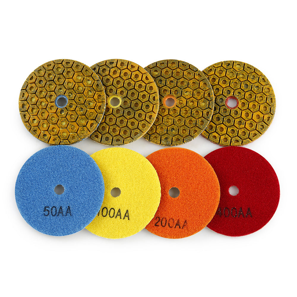 5 Stück 4 Zoll (100 mm) Diamant-Polierpads nass/trocken – Metallpellet-Schleifscheibe für Granit, Marmor, Beton und Stein – Winkelschleifer-Werkzeug für Arbeitsplatten/Böden