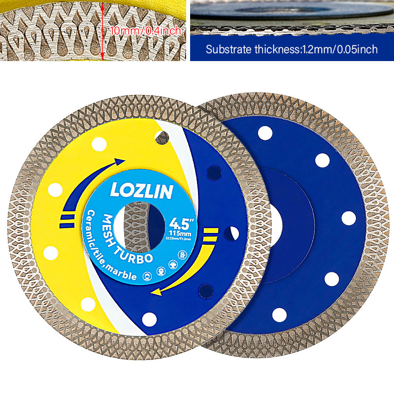 4,5 Zoll (115 mm) Diamant-Turbo-Sägeblätter – Ultradünnes Trockenschneiden für Fliesen, Stein und Keramik – Keine absplitternden Winkelschleifer-Sägeblätter