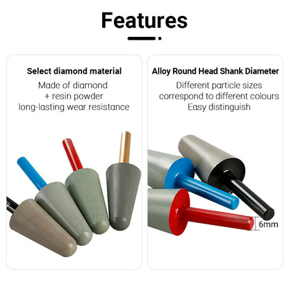 7PCS Diamond Resin Polishing Rods - Detail Grinding Kit for Stone Carving, Marble & Granite Relief Work - Tools for Straight Grinders