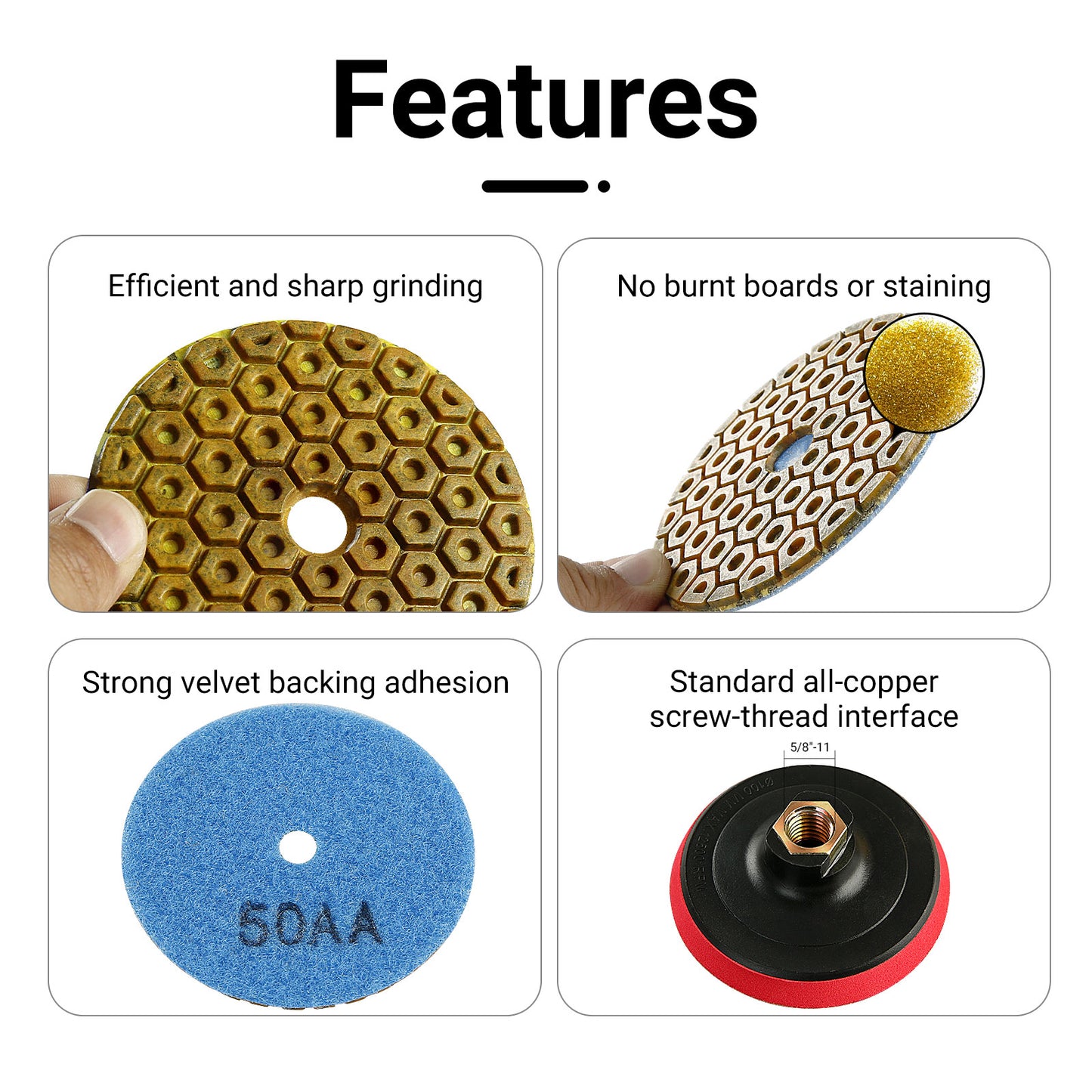 5PCS 4"(100MM) Diamond Polishing Pads Wet/Dry - Metal Pellet Grinding Disc for Granite, Marble, Concrete & Stone - Angle Grinder Tool for Countertop/Floor