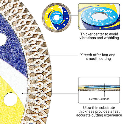 4.5"(115mm) Diamond Mesh Turbo Blades - Ultra Thin Dry Cutting for Tile, Stone & Ceramic - No Chipping Angle Grinder Saw Blades