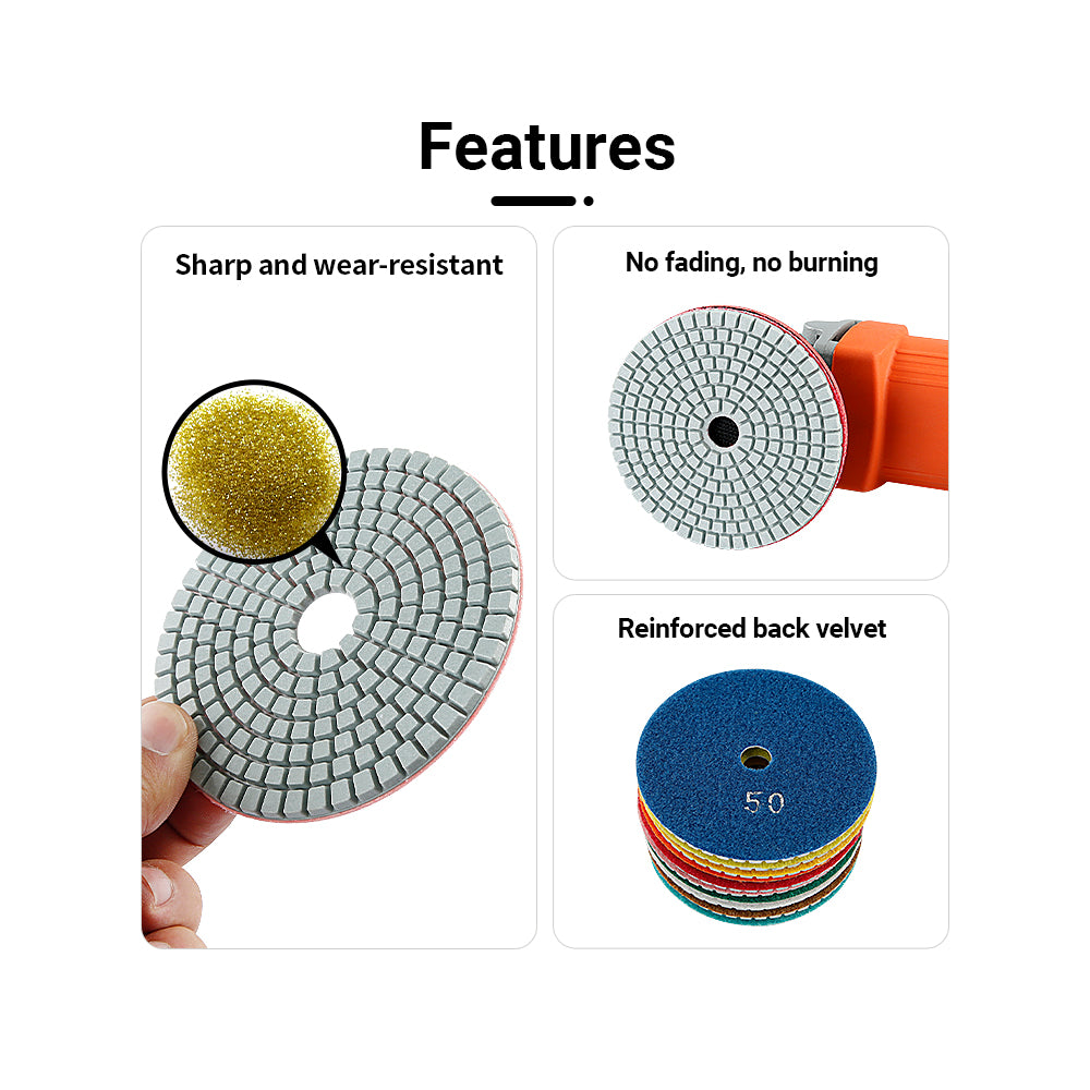 11PCS/set 4" Wet Diamond Polishing Pads Set - #50-#3000 Grit for Granite, Concrete, Marble & Stone, Grinder Backing Pad Kit for Pilish Wet Grinding