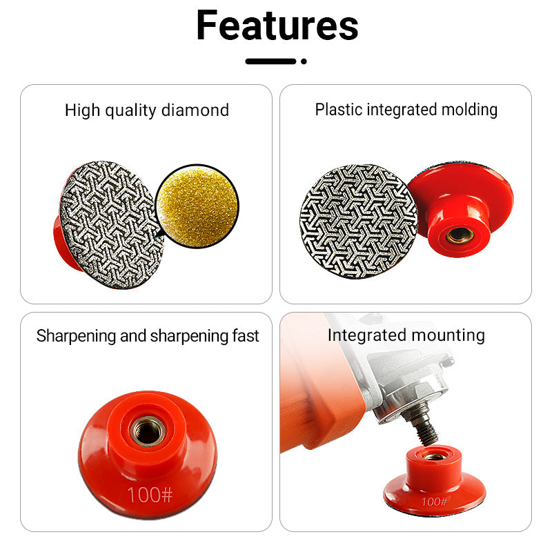 4 Stück 2 Zoll (50 mm) galvanisierte Diamant-Schleifscheiben – 5/8 Zoll-11 M14 M10 Gewinde für Marmor, Quarz und Keramik – Zubehör für kleine Trimm- und Schleifwinkelschleifer